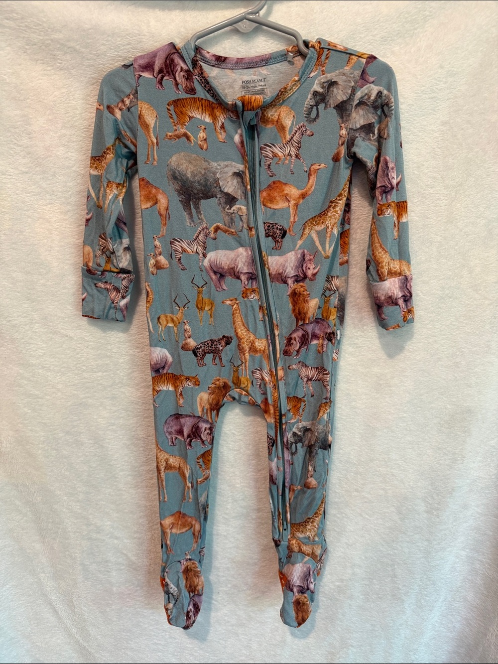 Posh Peanut Blue Animal King Of The Jungle Zip One-Piece Footie Size 18-24months